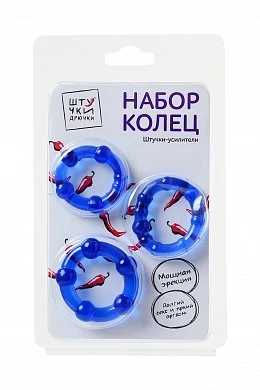 Набор эрекционных колец Штучки-дрючки синий 3 шт — фото 5