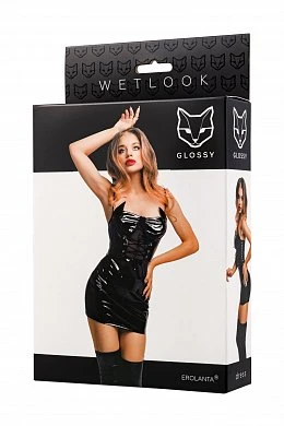 Платье Glossy Mirabell из материала Wetlook черное S — фото 5