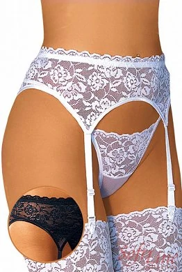 Пояс для чулок и стринги кружевные черные S/M — фото 2