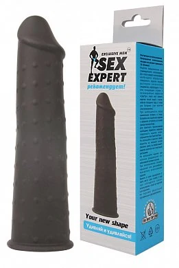 Насадка на пенис реалистик SEX Expert черная 15 см — купить в секс-шопе LoveDoctor