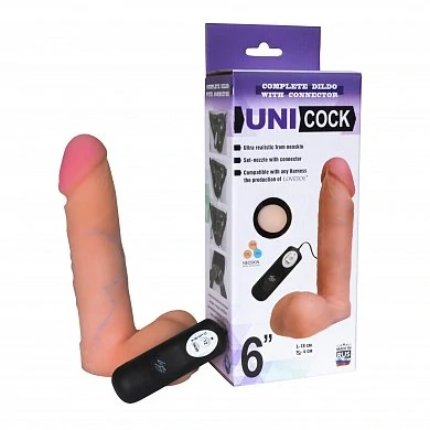 Вибронасадка на страпон с мошонкой UniCock 18 см — купить в секс-шопе LoveDoctor