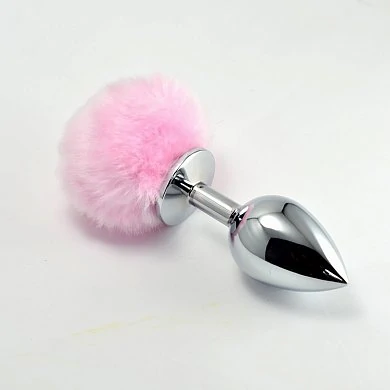 Серебряная втулка с розовым хвостиком LoveToy 6,8 см — купить в секс-шопе LoveDoctor