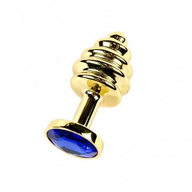 Анальная Пробка Butt Plug Gold с позолотой ребристая синий 7,5 см — купить в секс-шопе LoveDoctor