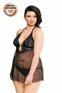 Ночная сорочка и стринги черные кружевные XXXL — купить в секс-шопе LoveDoctor