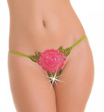 Стринги открытые зелено-розовые S/L — купить в секс-шопе LoveDoctor