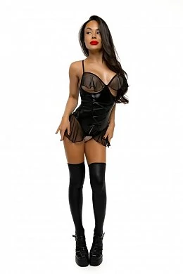 Боди Glossy Sabrina с интимным доступом и открытым декольте черное M — фото 4