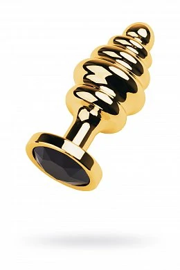 Анальная втулка с кристаллом Medium Gold ребристая черная 8 см — купить в секс-шопе LoveDoctor