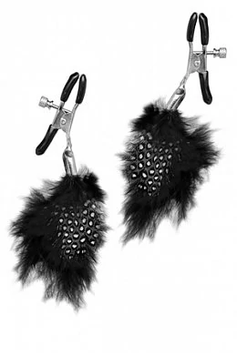 Зажимы на соски Feather Nipple Clamps с украшением из меха черные — фото 2