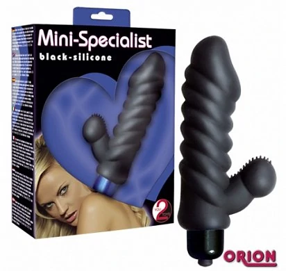 Вибратор деликатных размеров с отростком для стимуляции клиторальной области,