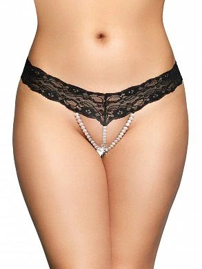 Стринги с жемчужной нитью SoftLine чёрные M/L — купить в секс-шопе LoveDoctor