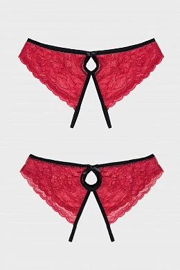 Эротические трусики Erolanta Lingerie Collection кружевные кармин-черные (50-52) — фото 3