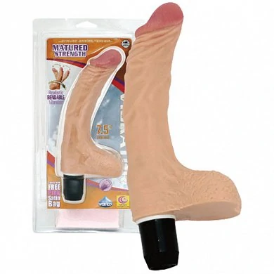 Водонепроницаемый и хорошо гнущийся, мощный натурального вида вибратор длинной 19, диаметр 3,5-4 см.