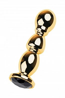 Анальная втулка с кристаллом Butt Plug Gold ребристая черный 14 см — фото 2