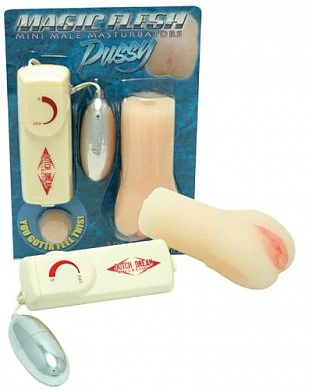 Мини-вибро маструбатор в виде вагины. Цвет: телесный. Размер: длина 10,5 см. Тип батареек: 2 x AA.