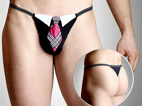 Мужские стринги черные c галстуком Размер S L