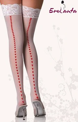 Чулки с кружевом и сердечками белые S/L — купить в секс-шопе LoveDoctor
