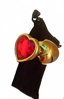 Анальная втулка с кристаллом сердце Large Gold красный 9,5 см — фото 3