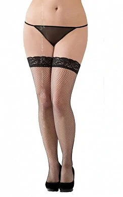 Чулки в сеточку на кружевной резинке с силиконовыми полоске Размер XXXL Цвет черный