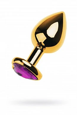Анальная втулка с кристаллом сердце Medium Gold аметист 8 см — купить в секс-шопе LoveDoctor