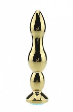 Анальная втулка с кристаллом ребристая Gold Plug Blue 14 см — фото 2