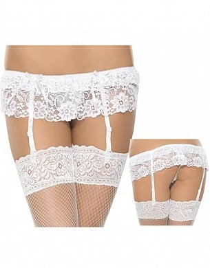Ажурный пояс для чулок в комплекте со стрингами Чулки в комплект не входят Размер S M Цвет белы