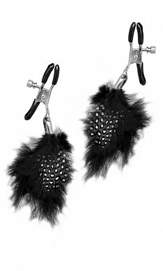 Зажимы на соски Feather Nipple Clamps с украшением из меха черные — купить в секс-шопе LoveDoctor