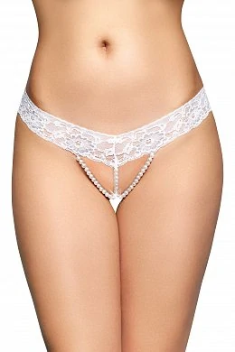 Стринги с жемчужной нитью SoftLine белые S/M — купить в секс-шопе LoveDoctor