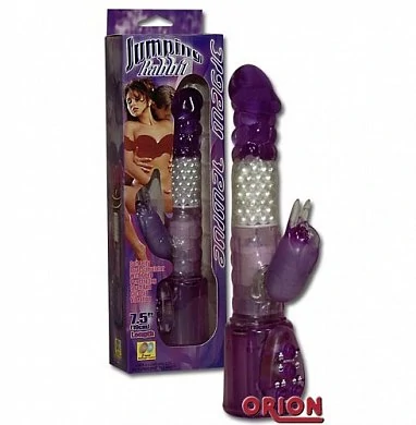 Стильный многофункциональный вибратор фиолетового цвета. Клиторальный стимулятор в виде зайчика с вы