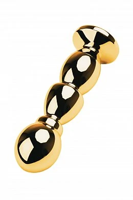 Анальная втулка с кристаллом Butt Plug Gold ребристая черный 14 см — фото 3