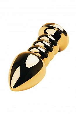 Анальная Пробка Butt Plug Gold ребристая рубин 10 см — фото 3