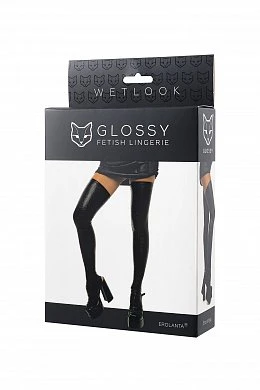 Чулки Glossy Layla из материала Wetlook черные S — фото 8