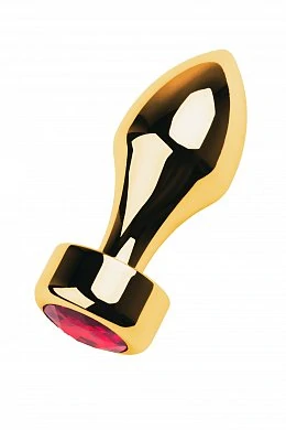 Анальная втулка с кристаллом Gold Butt Plug рубин 9,5 см — фото 2