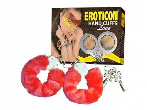 Наручники с мехом Eroticon красные — купить в секс-шопе LoveDoctor