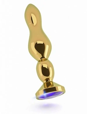 Анальная втулка с кристаллом ребристая Gold Plug Blue 14 см — купить в секс-шопе LoveDoctor