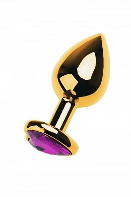 Анальная втулка с кристаллом сердце Medium Gold аметист 8 см — фото 2