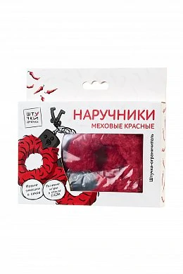 Наручники ''Штучки-дрючки'' меховые красные — фото 3