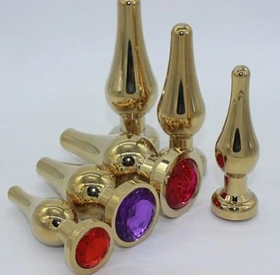 Анальная втулка с кристаллом Gold Plug Blue 13 см — фото 2