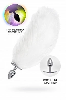 Анальная втулка со светящимся хвостом серебристая 25,5 см — купить в секс-шопе LoveDoctor