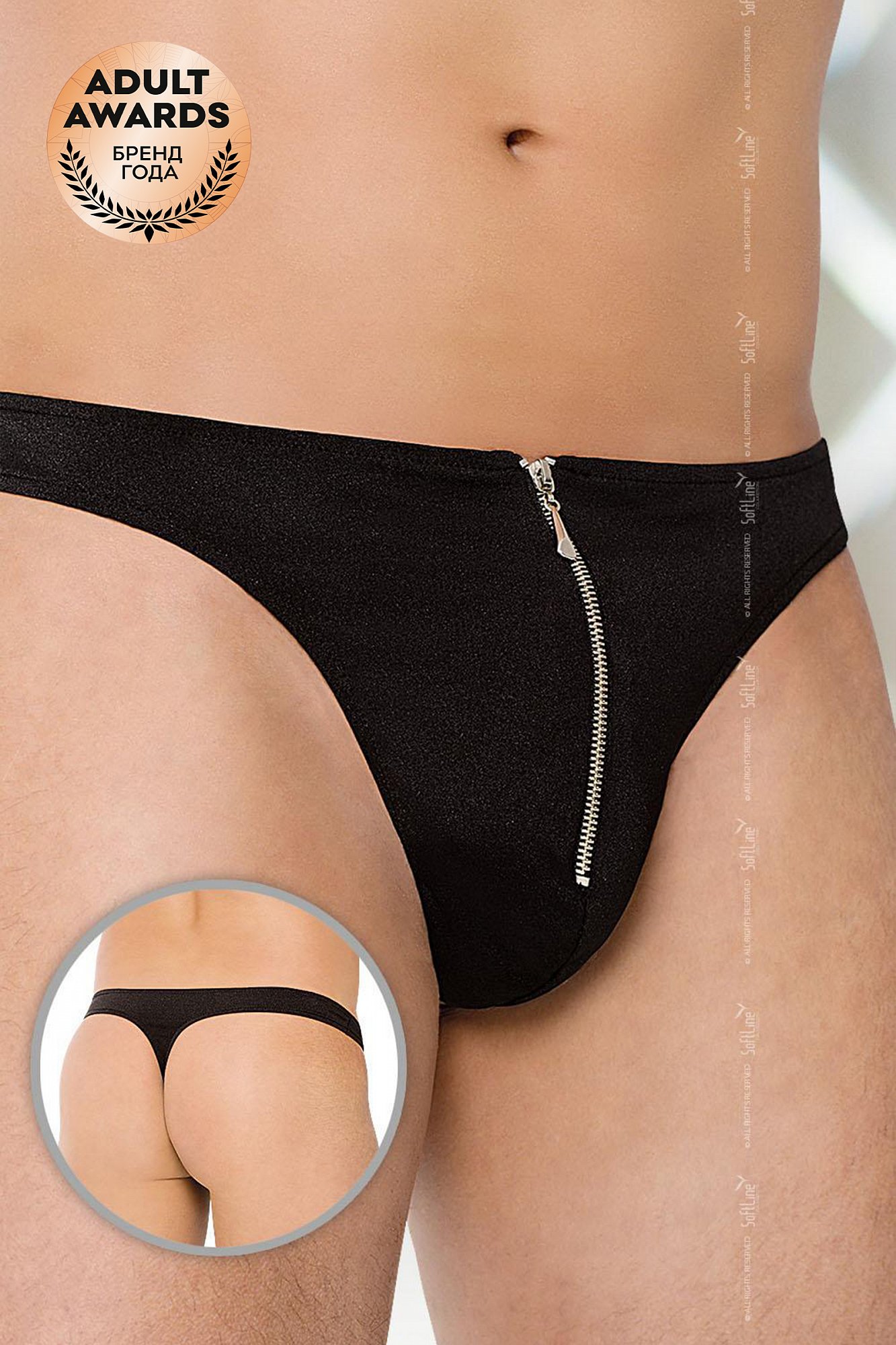 Трусы мужские с клетчатой вставкой SoftLine Collection, чёрный-красный, M/L 452447 - Soft Line collection - Мужские сексуальные стринги - Купить