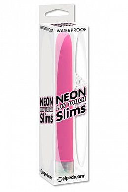 Вибратор Neon Slim розового цвета, выполнен из пластика, покрытого материалом Luv Touch 