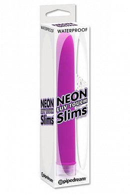 Вибратор Neon Slim малинового цвета, выполнен из пластика, покрытого материалом Luv Touch