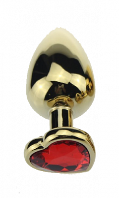 Анальная втулка с кристаллом сердце Large Gold красный 9,5 см — фото 2